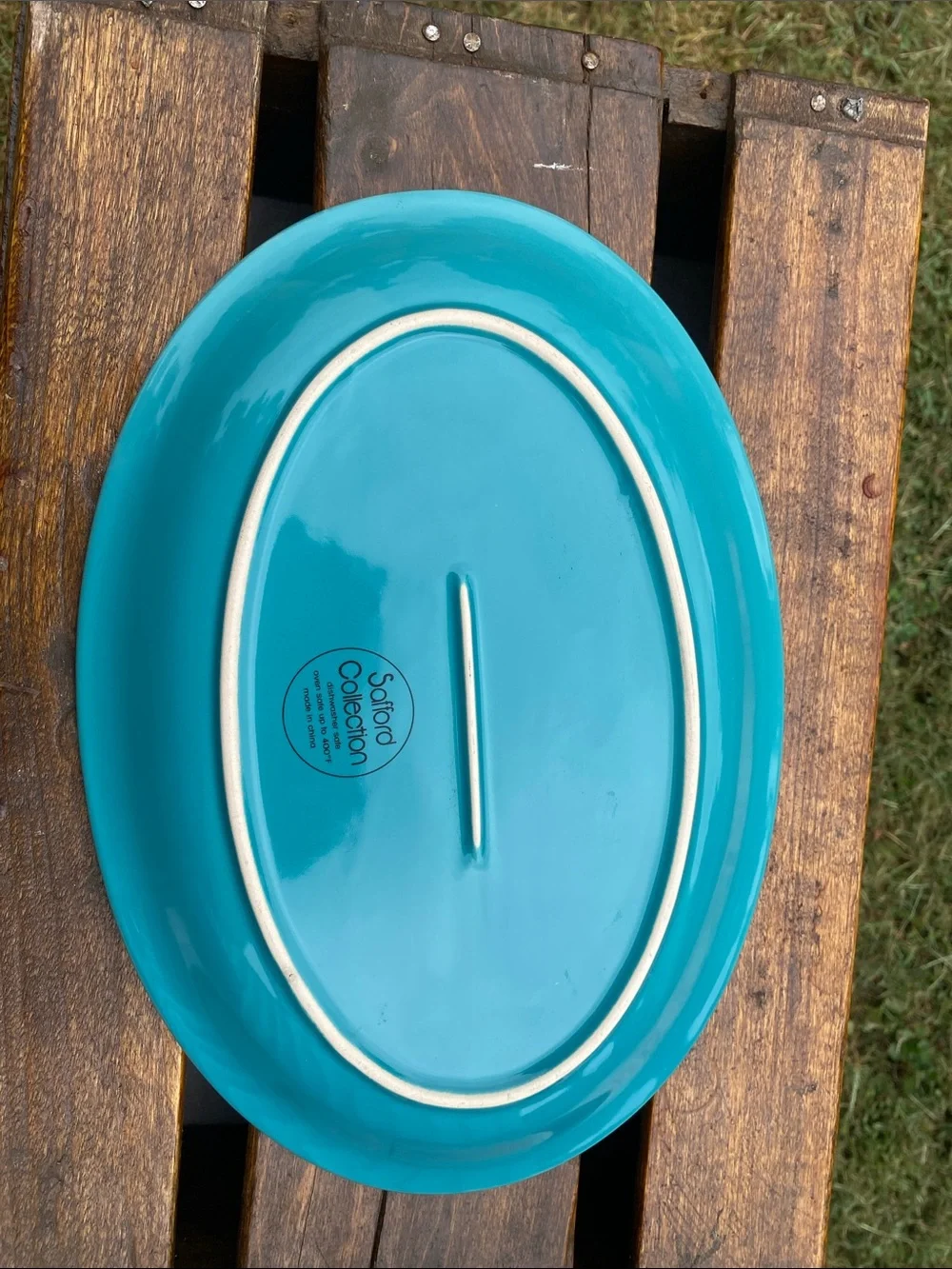 Lifestyle Safford Collection Set of 2 Vibrant Turquoise Oval Stoneware Platters